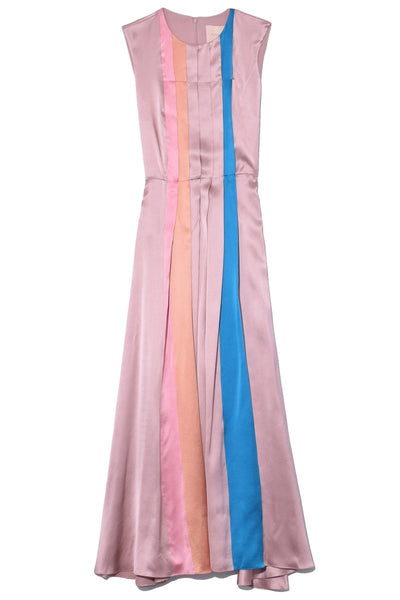 BRAND NEW ROKSANDA AMETHYST 100% SILK PLEATED COLOUR BLOCK TRIM MAXI DRESS SIZE 16