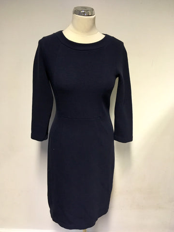 HOBBS NAVY BLUE FINE RIB 3/4 SLEEVE PENCIL DRESS SIZE 10