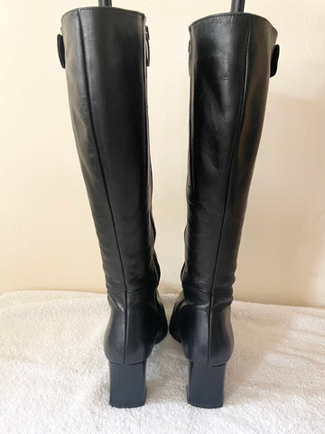 DUO BLACK LEATHER BLOCK HEEL BOOTS SIZE 4/37