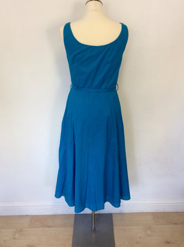 LAURA ASHLEY TURQOUISE SLEEVELESS COTTON TIE BELT DRESS SIZE 12
