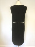 HOBBS BLACK & IVORY TRIMMED SLEEVELESS DRESS & JACKET SUIT SIZE 14