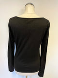 LK BENNETT BLACK SILK,COTTON & CASHMERE BOW TRIM FINE KNIT JUMPER SIZE M