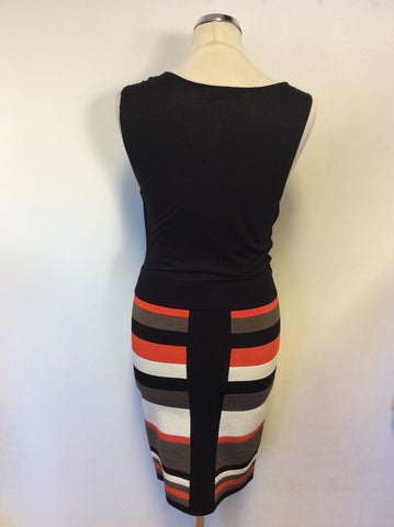 KAREN MILLEN BLACK DRAPE TOP WITH STRIPED SKIRT DRESS SIZE 2 UK 10
