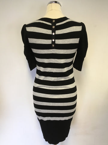 TED BAKER BLACK & GREY STRIPE KNIT DRESS SIZE 1 UK 8/10