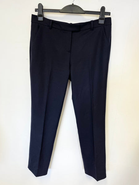 JIGSAW NAVY BLUE WOOL BLEND STRAIGHT LEG ANKLE GRAZER TROUSERS SIZE 12