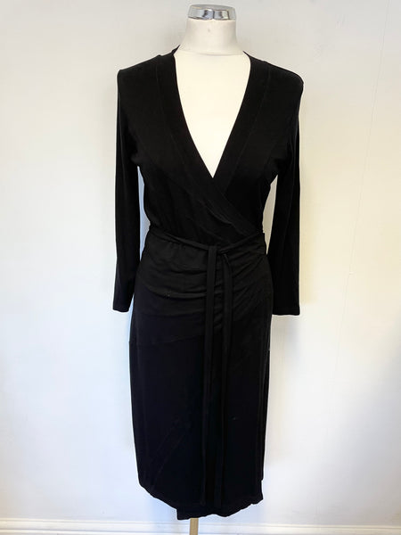 SANDWICH BLACK STRETCH JERSEY 3/4 SLEEVE WRAP DRESS SIZE S