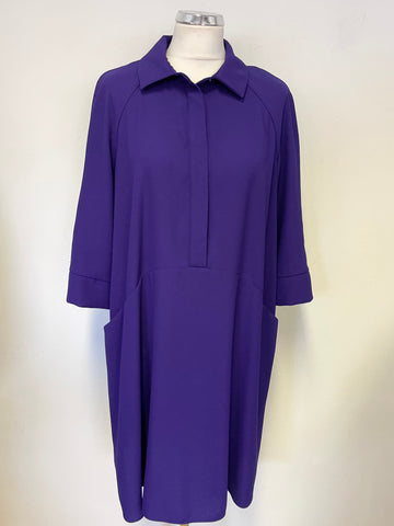 PHASE EIGHT PURPLE RELAXED FIT COLLARED 3/4 SLEEVED A-LINE DRESS SIZE 14