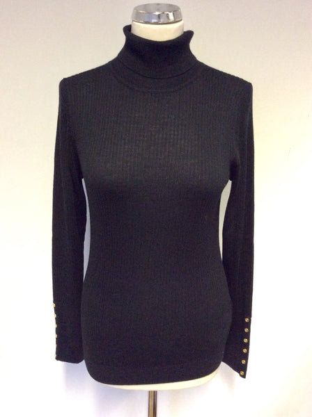 BRAND NEW HOBBS LARA BLACK MERINO WOOL POLO NECK JUMPER SIZE L