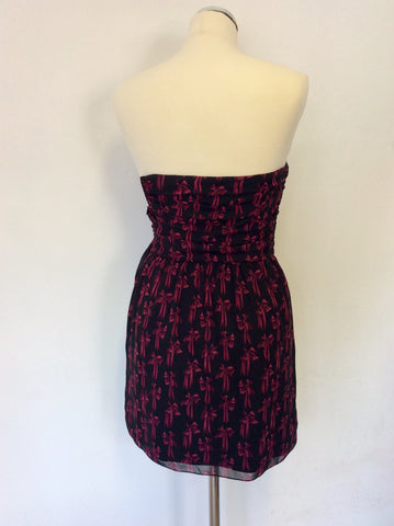 TED BAKER BLACK & PINK BOW PRINT STRAPLESS TOP SIZE 1 UK 8