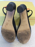 CASTANER BLACK SATIN & LEATHER PEEPTOE & SLINGBACK HEELS SIZE 7/41