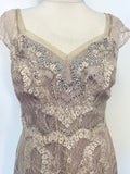 COAST OYSTER BEIGE SATIN & LACE DIAMANTÉ TRIMMED SPECIAL OCCASION DRESS SIZE 10