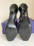 FENDI BLACK PATENT LEATHER PEEPTOE CUT OUT SIDE HEELS SIZE 4/37