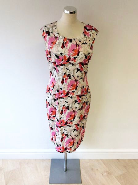 LK BENNETT DENA PINK FLORAL PRINT PENCIL DRESS SIZE 12