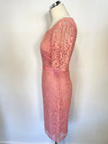 JAEGER CORAL LACE SHORT SLEEVED SPECIAL OCCASION PENCIL DRESS SIZE 8