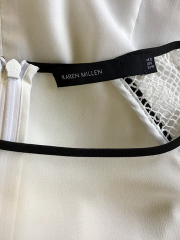 KAREN MILLEN IVORY & BLACK TRIM SHORT SLEEVE MINI DRESS SIZE 12