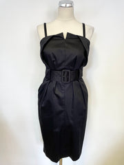 LK BENNETT BLACK THIN STRAP BELTED PENCIL PENCIL DRESS SIZE 8