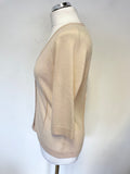 WHISTLES NUDE FINE KNIT V NECKLINE DARTED TRIM 3/4 SLEEVE CARDIGAN SIZE 4 FIT UK 10