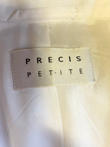 PRECIS PETITE WHITE LINEN BLEND SHORT SLEEVED FITTED JACKET SIZE 14