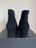 KATE SPADE BLACK SUEDE & RED EMBROIDERED POPPY ANKLE BOOTS SIZE 7/40