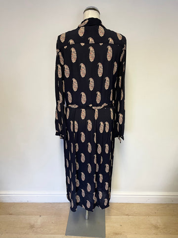 TOAST BLACK PRINT LONG SLEEVE MIDI DRESS SIZE 12