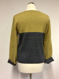 JAEGER GREY & MUSTARD DOUBLE BREASTED WOOL CARDIGAN SIZE M