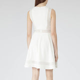 REISS BRITT OFF WHITE EMBROIDERED INLAY FIT & FLARE DRESS SIZE 10