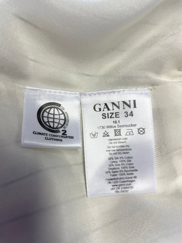 GANNI IVORY WITH BLACK PINSTRIPE SILK 3/4 SLEEVE WRAP DRESS SIZE 34 UK 6,8,10