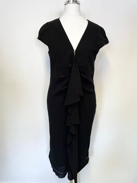 HUGO BOSS BLACK FRILLED FRONTCAP SLEEVED PENCIL DRESS SIZE 8 UK 12