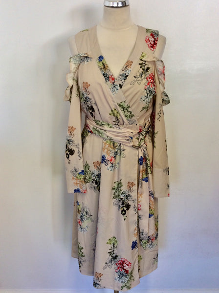PREEN EDITION CREAM FLORAL PRINT COLD SHOULDER WRAP DRESS SIZE 12