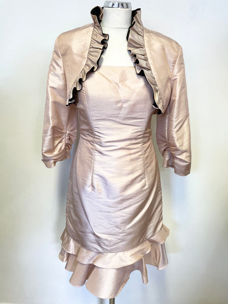 UNBRANDED PINK & BLACK TRIM STRAPLESS  DRESS & BOLERO JACKET SPECIAL OCCASION OUTFIT SIZE 6 UK 10