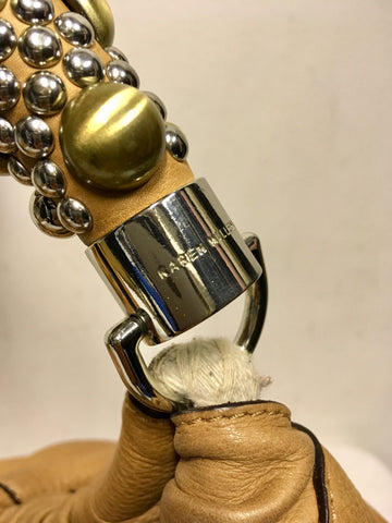 KAREN MILLEN TAN LEATHER STUDDED STRAP SHOULDER BAG