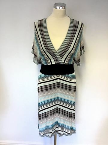 KAREN MILLEN FINE KNIT STRIPE SHORT SLEEVE DRESS SIZE 3 UK 12