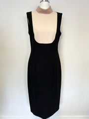 BRAND NEW HOBBS BLACK,CREAM & CAMEL BIB SLEEVELESS PENCIL DRESS SIZE 10