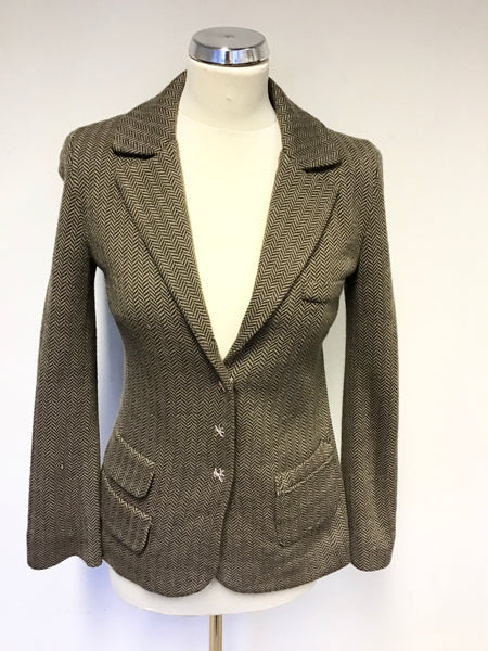 AVOCA ORIGIN BROWN HERRINGBONE WOOL BLEND JACKET SIZE 1 UK 8/10