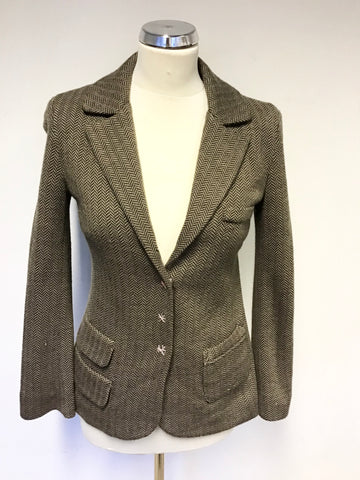 AVOCA ORIGIN BROWN HERRINGBONE WOOL BLEND JACKET SIZE 1 UK 8/10