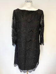 MONSOON BLACK LACE 3/4 SLEEVE SHIFT DRESS SIZE 14