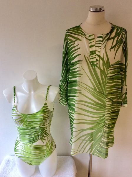 LENNY NIEMEYER GREEN & WHITE PRINT SWIMSUIT & COVER UP SIZE P/S