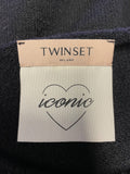 TWINSET ICONIC BLACK CASHMERE FINE KNIT & LACE HEM RELAXED FIT JUMPER SIZE L