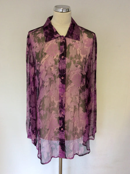 SPIRITO DI ARTIGIANO PINK & PURPLE FLORAL PRINT SILK BLOUSE SIZE 20