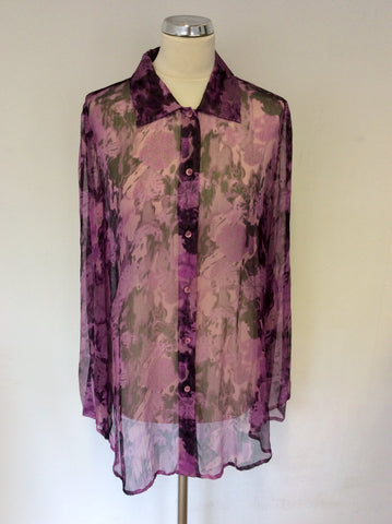 SPIRITO DI ARTIGIANO PINK & PURPLE FLORAL PRINT SILK BLOUSE SIZE 20