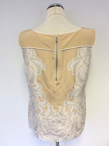 MINT VELVET PEACH,WHITE & GREY FLORAL PRINT SLEEVELESS TOP SIZE 16