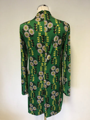BRAND NEW ZARA GREEN FLORAL PRINT LONG SLEEVE STRETCH RUCHED TOP DRESS SIZE L
