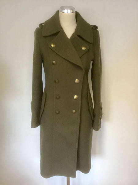 WHISTLES ARMY GREEN 100% WOOL KNEE LENGTH COAT SIZE 10