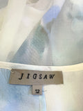 JIGSAW PASTEL SHADES FLORAL PRINT WITH SEMI SHEER OVERLAY SILK OCCASION DRESS SIZE 12