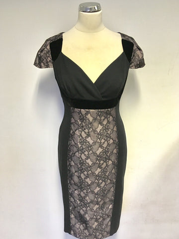 MARKS & SPENCER AUTOGRAPH BLACK LACE & VELVET TRIM SPECIAL OCCASION DRESS SIZE 10