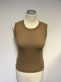 ROBERTO VERINO CAMEL SLEEVELESS KNIT TOP & CARDIGAN TWINSET SIZE 10