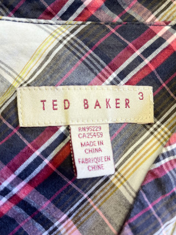 TED BAKER RED , WHITE & BLUE TARTAN CHECK COTTON SLEEVELESS DRESS SIZE 3 UK 12