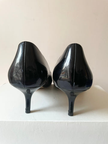 BRAND NEW ZARA BLACK PATENT BOW TRIM KITTEN HEELS SIZE 7/40