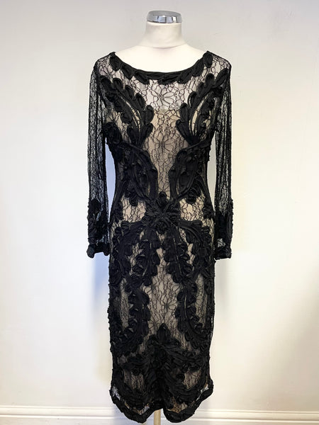 PHASE EIGHT BLACK LACE OVER CREAM SPECIAL OCCASION  PENCIL DRESS SIZE 14