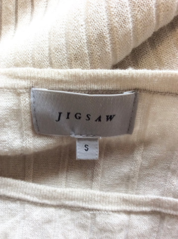 JIGSAW BEIGE FINE KNIT RIBBED SHORT SLEEVE JUMPER SIZE S